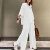 Women's Solid Color Simple Loose Two-piece Casual Wide-leg Trousers Suit for Women