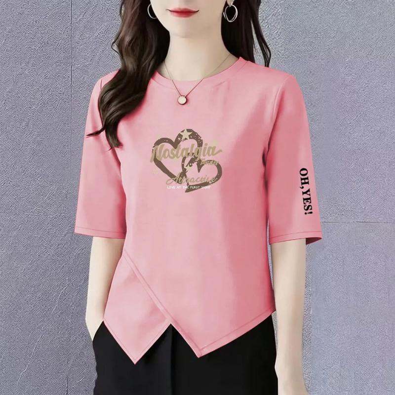 Large Size Casual Three-quarter Sleeve T-shirt Women's New Summer Loose Fashion Irregular Splicing Versatile Top