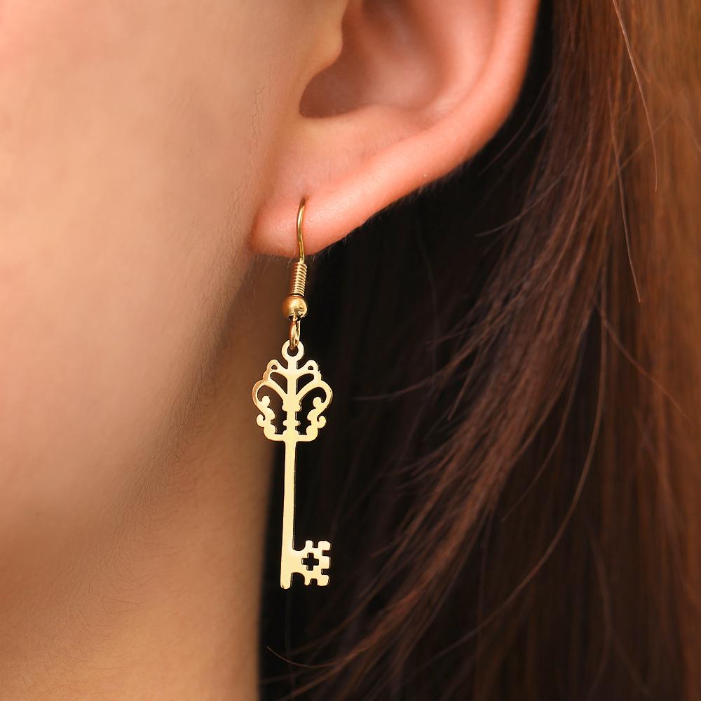 

Серьги из нержавеющей стали, винтажные антикварные подвески с ключами, уникальные этнические золотые металлические модные серьги-подвески для женщин, ювелирные изделия