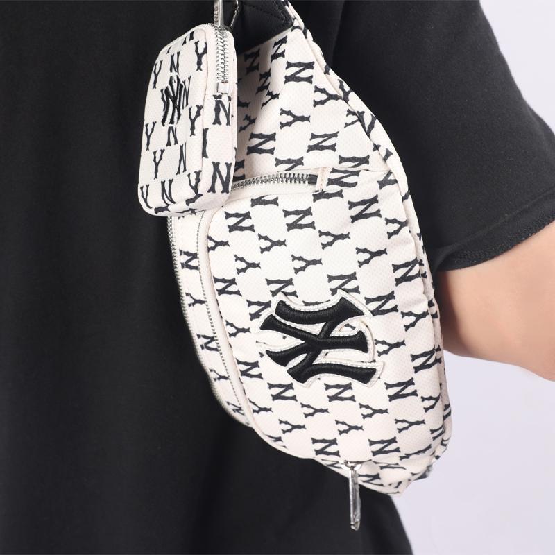 New MLB Monogram Collection Polyester Combo Bag Fanny Pack Regular Unisex Black White 3AHSM012N-50CRD