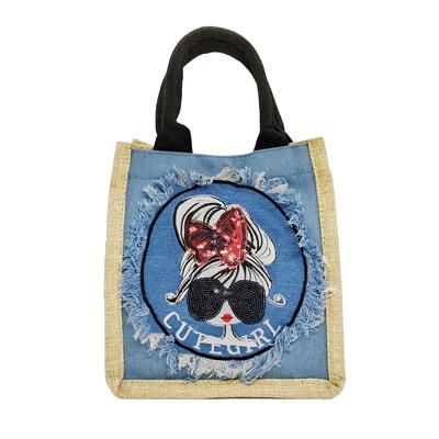 Bolsa de Yute DIVA Rose, Bolso de Lona Elegante para Mujer, Bolso Cesta, Verano, Pequeño, Bolso de Mano Ligero, Bolso Tote, Yute para Niña (Azul claro)