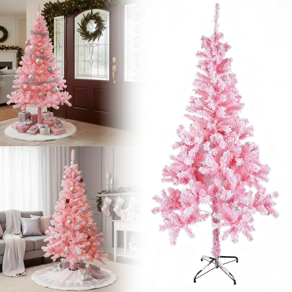 180cm Flocked Christmas Tree with Metal Stand Realistic Spruce Christmas Tree Multi-Purpose for Home Office Gathering Party