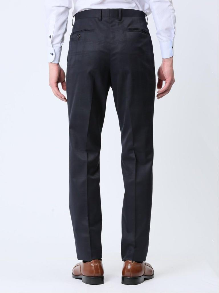 Takakyu Slim Fit Suit with Shadow Check Navy Made of Glossy Wool Size 110011803129433750037 Men's 2-Button 3-Piece Blue, Blend,