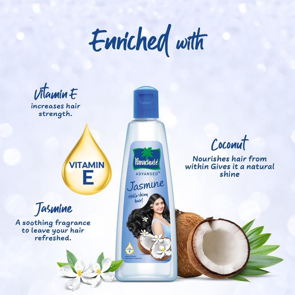 PARACHUTE Advansed Jasmine Coconut Hair Oil 300ml For Shine And Strength, Non Sticky Nourishing Oil For All Hair Types