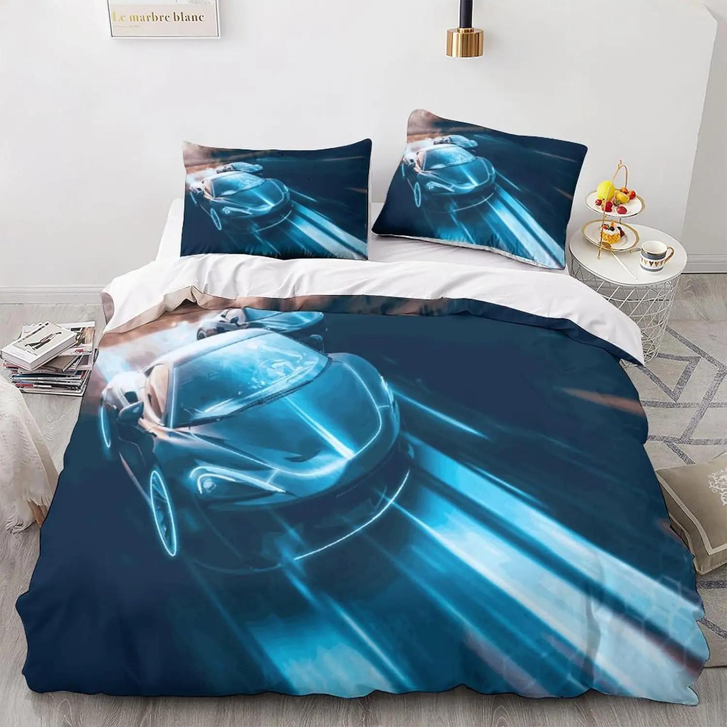 

3D Постельное белье с принтом гоночной машины, Мультяшный комплект пододеяльника и наволочки 2 предмета для детей, подростков, мальчиков 135x200m