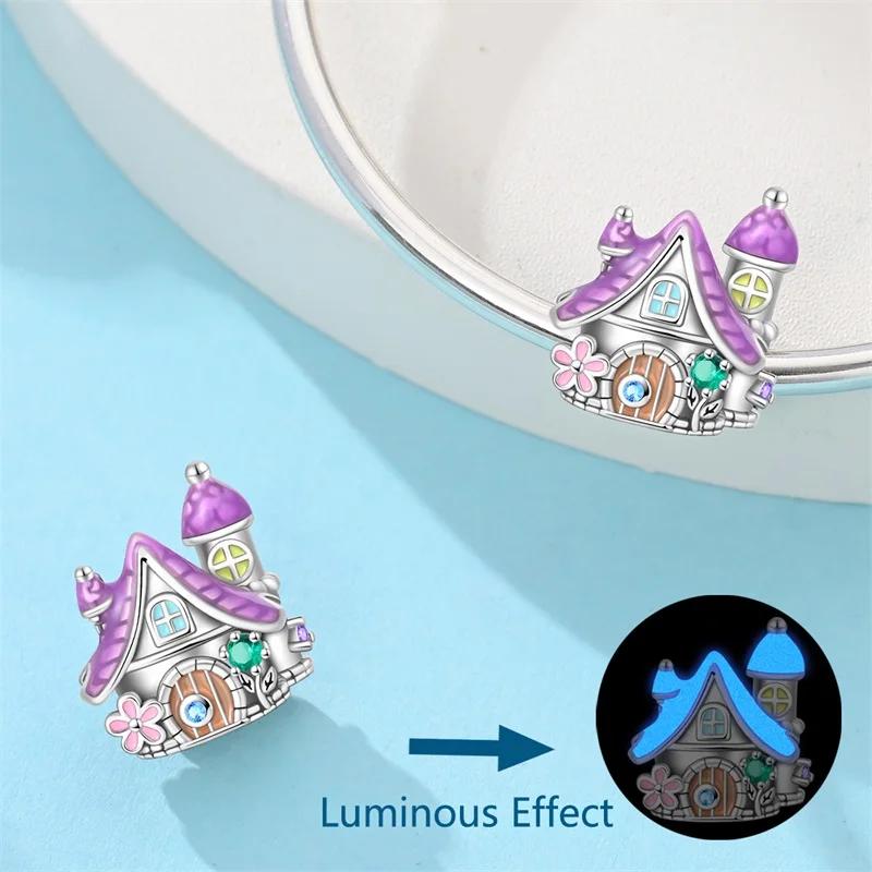 Halloween Party Copper Purple Night Light Castle Magic Hat Pendant Beads Fit Charms Bracelet For Jewelry Making Women Gifts