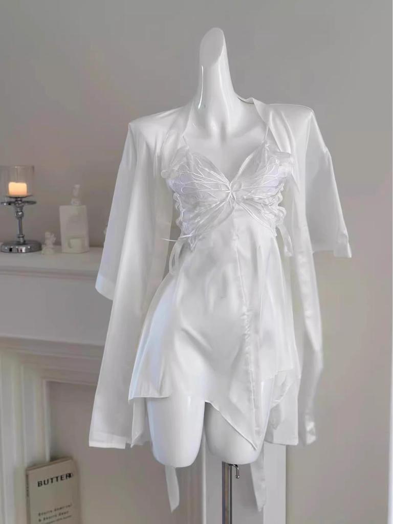 Women's Sexy Backless Camisole Pajama Set - Ice Silk Two-Piece with Chest Pad for Autumn/Winter