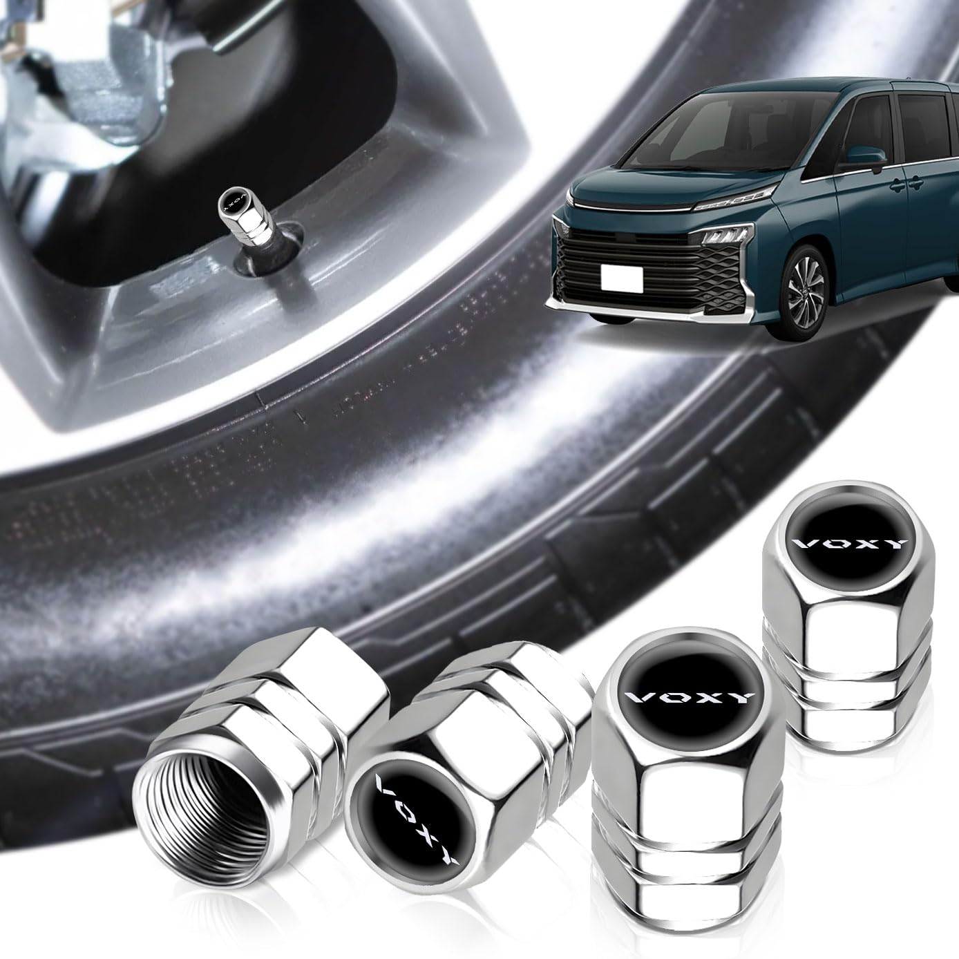 

HUDIY Колпачок клапана, Алюминий, Колпачок клапана, Лазерная гравировка логотипа автомобиля, Устойчивый к УФ-излучению VOXY серебряный