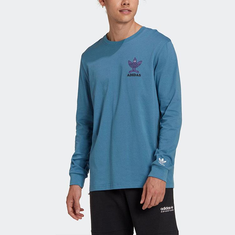 Adidas Originals Trefoil Logo Print Crew Neck Long Sleeve T-Shirt Men Tops Blue HM2488