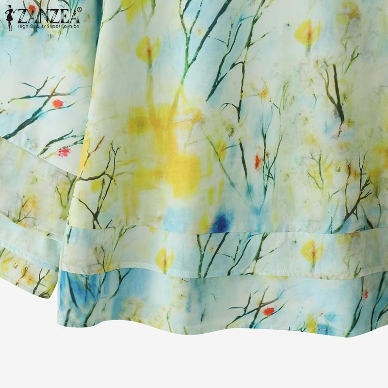 ZANZEA Women Casual Round Neck Loose 3/4 Sleeve Print Blouse
