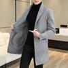 Men's 2024 Autumn/Winter Slim Fit Wool Tweed Coat - Korean Style Mid-Length Trench with Velvet Lining