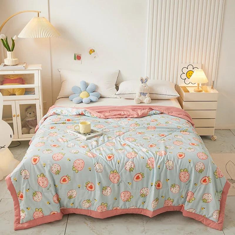 Cute Zoo Animals Print Quilt Bedspreads Children Adults Thin Comforter Summer Quilt Single Double Bed Air-Condition Bed Blanket
