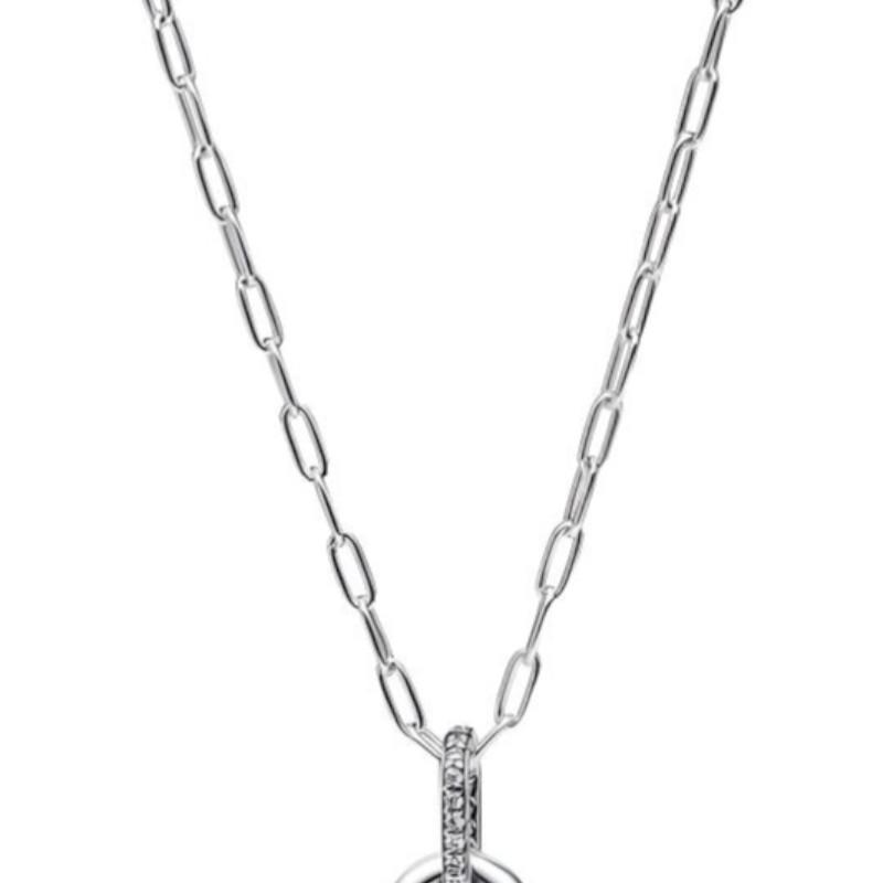 Pandora Openable and closable large chain link neck jewelry chain 925 silver synthetic cubic zirconia necklace women's silver 394086CO1