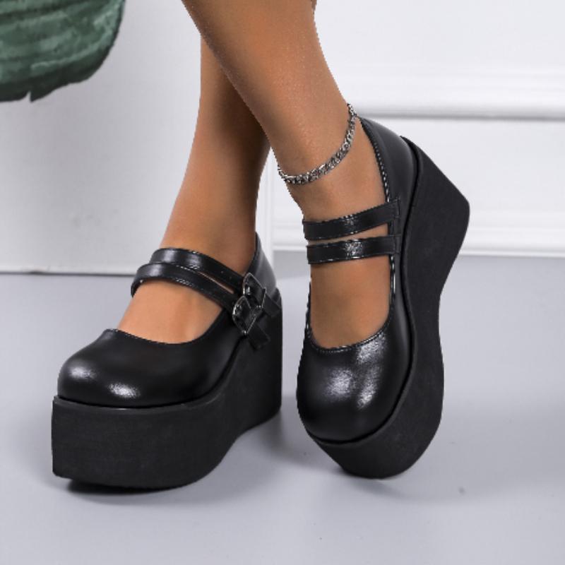 Moda Retro Punta Redonda Charol Talla Grande Zapatos Mary Jane 2025 Primavera Nuevo Boca Baja Zapato de Mujer Plataforma Zapatos de Salón