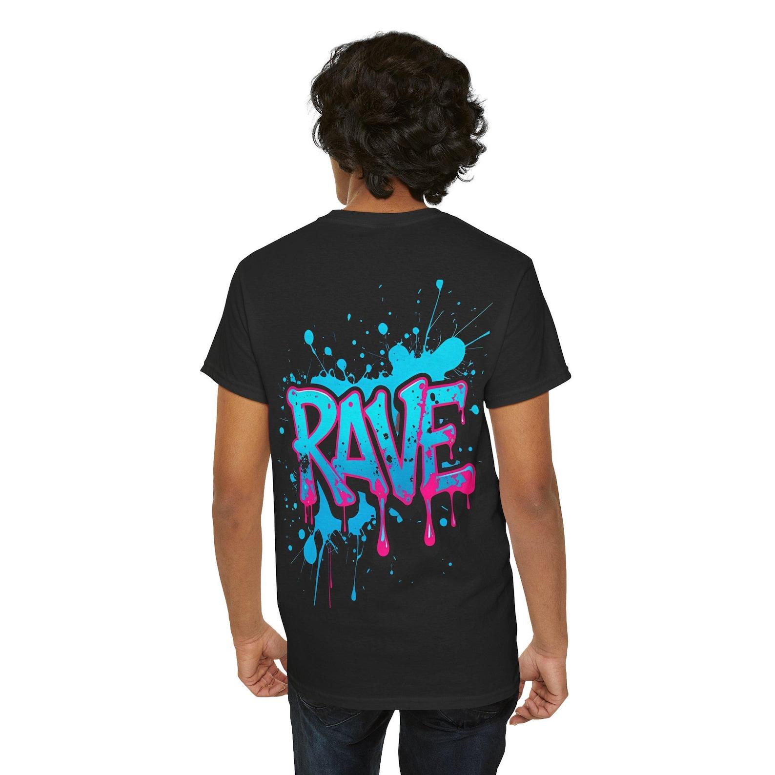 Rave Graffiti T-Shirt: Neon Splatter Design, Festival Streetwear 3XL