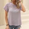 Modă Femei Culoare Solidă Casual Gât Rotund Cusături Dantelă Culoare Solidă Bază Confortabil Respirabil Tricou cu Mânecă Scurtă Top