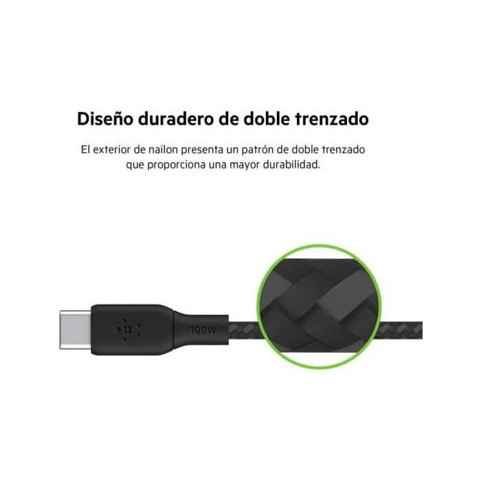 Câble usb-c - belkin - 2 m - recharge rapide - gaine tressée - compatible macbook pro