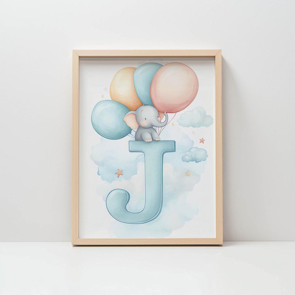 Plakat Słodki Słoń Na Literze J Plakat Słodki Słoń Na Literze J, 30X40 Cm, Bez Ramy, Papier Matowy 230 Gsm