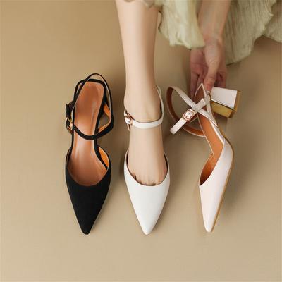 Fashion New Summer Sandals Sheep Suede Women Sandals Pointed Toe Back Strap Chunky Heel Shoes for Women Casual Shoes Zapatos De Mujer