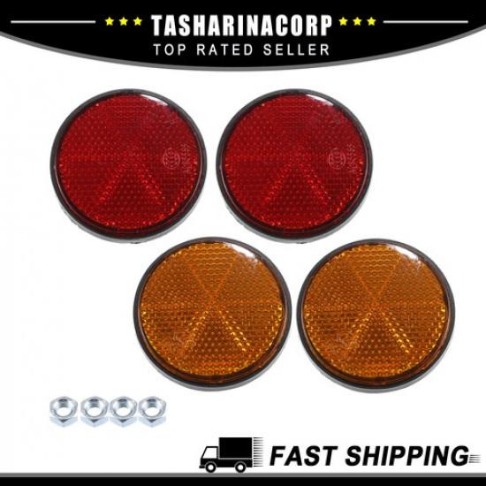 4 Pcs M6x1.0 Orange Red Universal Round Screw Mount Reflective Warning Reflector
