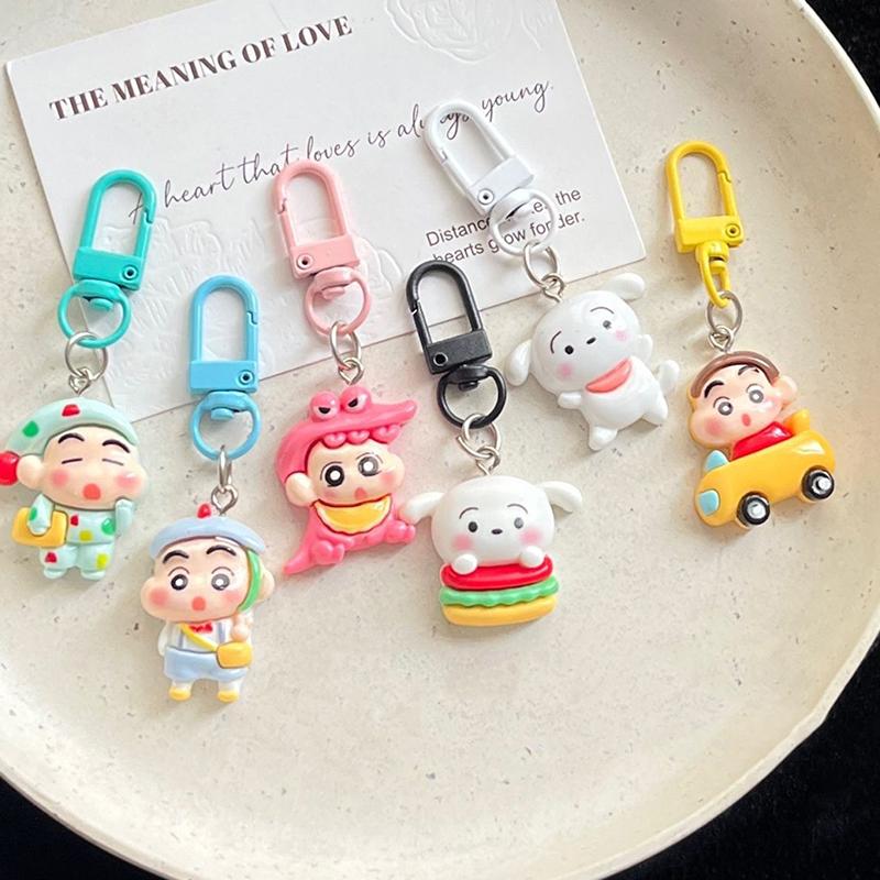 Crayon Shin-Chan Car Key Chain Cute Couple Schoolbag Ornaments Anime Cartoon Pendant Charm Keyring Figures Accessories Gift