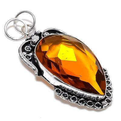 Natural Honey Topaz Gemstone Handmade 925 Sterling Silver Pendant 2.60" H6n20