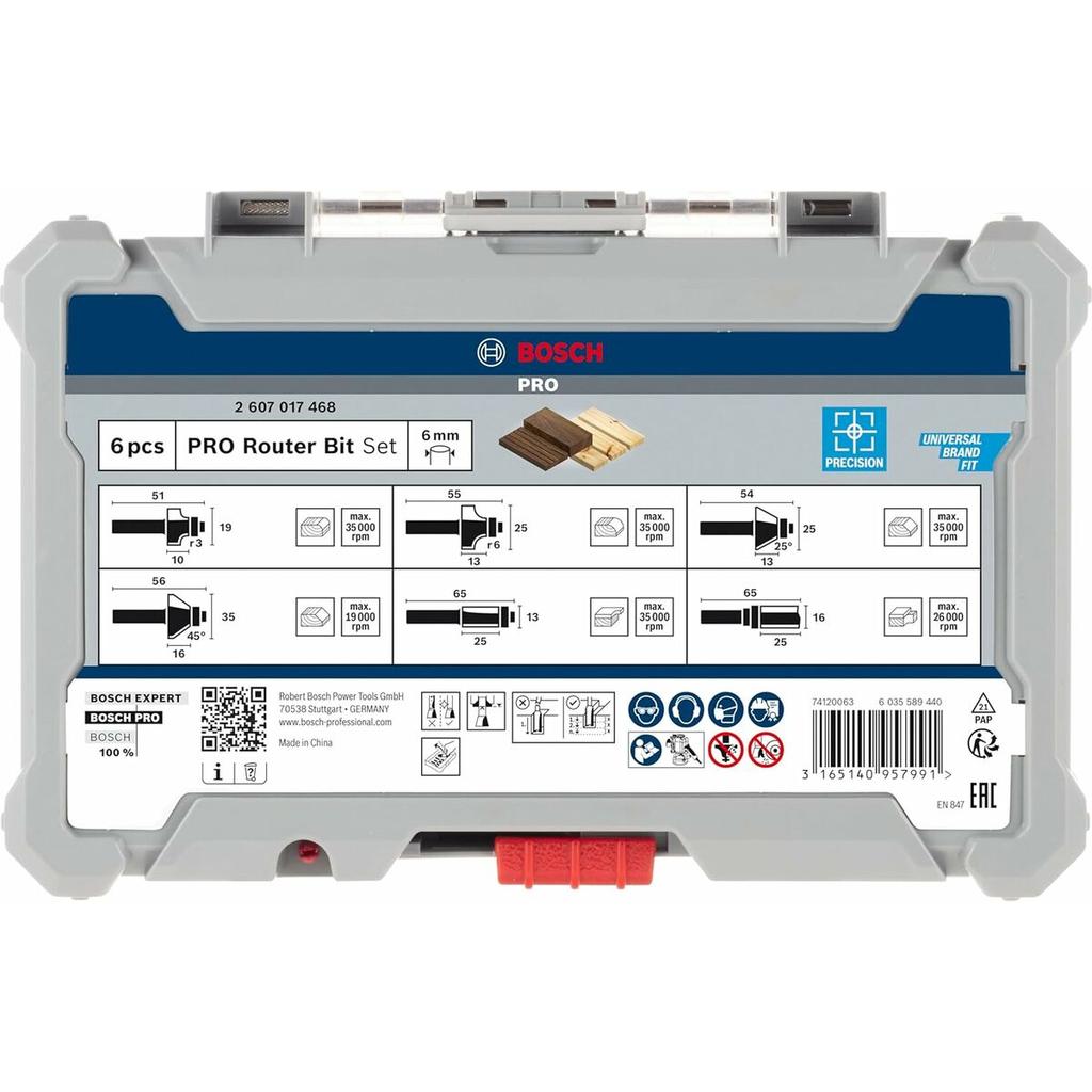 Multipurpose Router Bit Set BOSCH 6 Mm 6 Pieces
