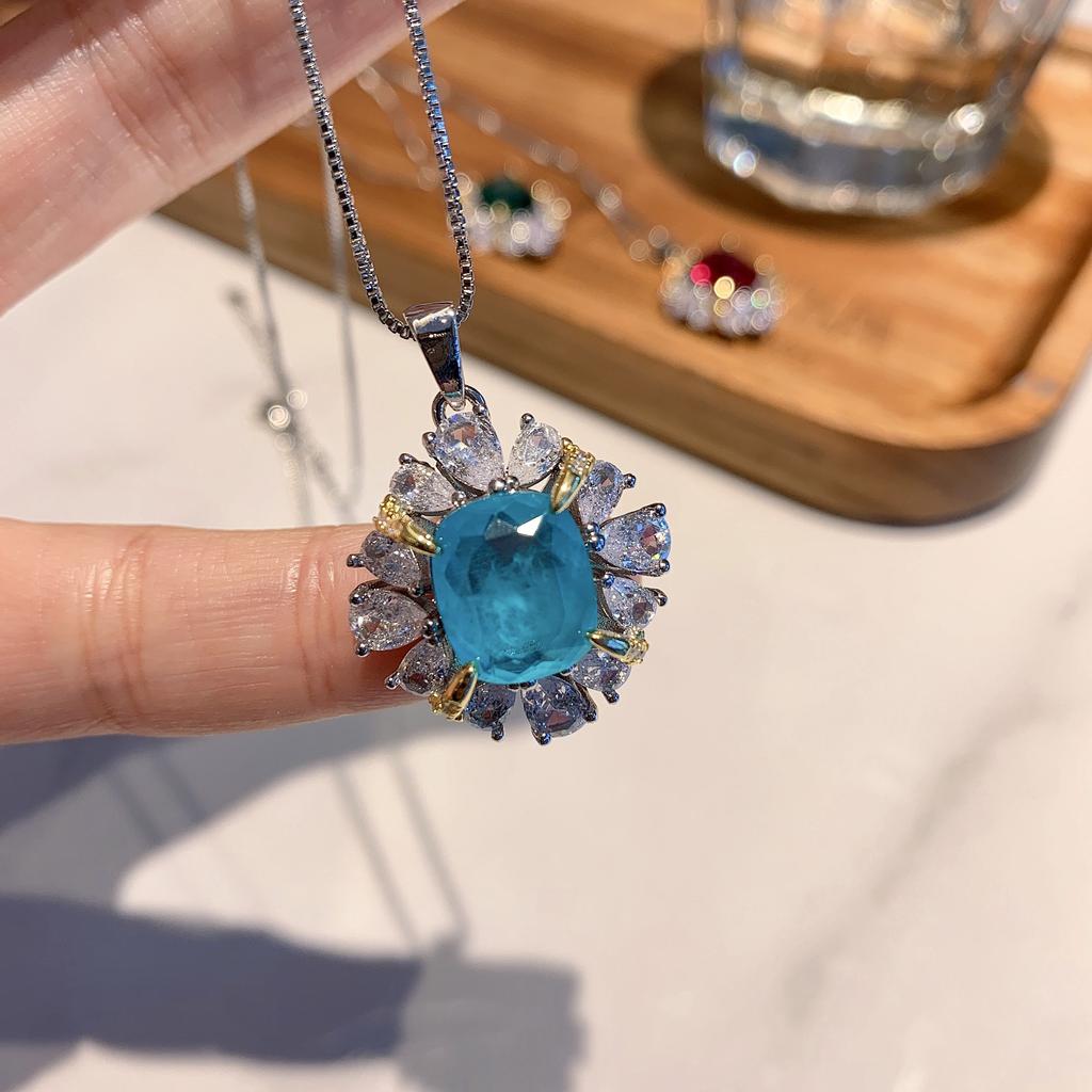 Jewelry Pendant Simulation Paraiba, Paran Diamond-Encrusted Women'S Pendant Main Stone 10 * 12