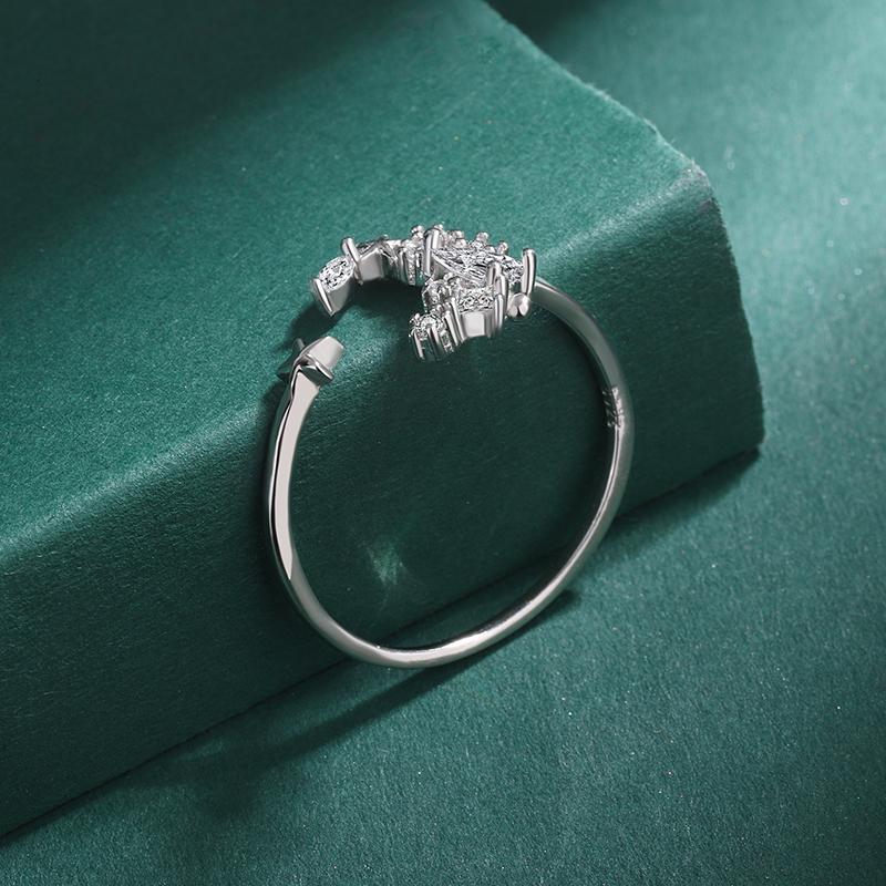 Creative Star Moon Round Full Diamond Couple Ring For Women U Shape Original Genuine Sterling Silver Valentine Day Gift Jewelry