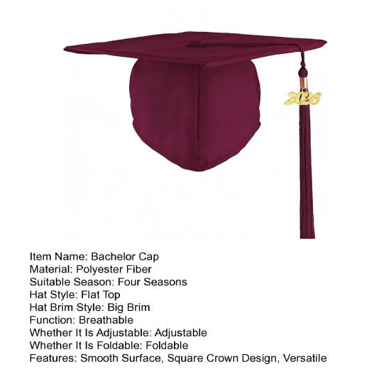 Bachelor Cap 2026 Graduation Hat Smooth Surface Square Crown Design Graduation Hat