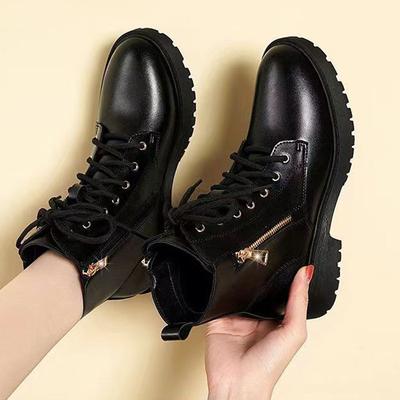 Non-slip Soft Leather Women's Martin Boots 2025 Autumn and Winter New Popular Warm Thick Heel Women's British Style Versatile Boots