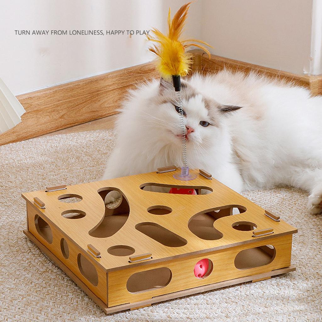 Cat Toy Puzzle Box Claw Grinding Interactive Interesting Cat Game Box with Cat Teasing Stick and