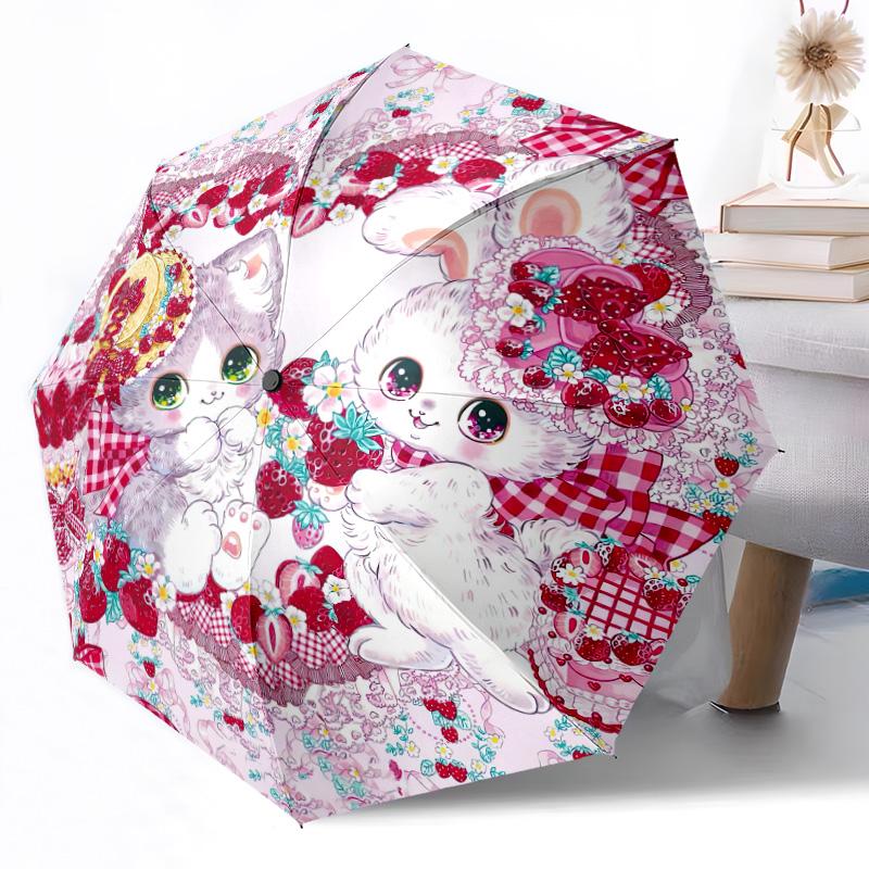 Kittens And Butterflies Garden Portable Automatic Umbrella Compact 8-Rib weight weight Durable Everyday Carry Umbrella Fashion Lovers