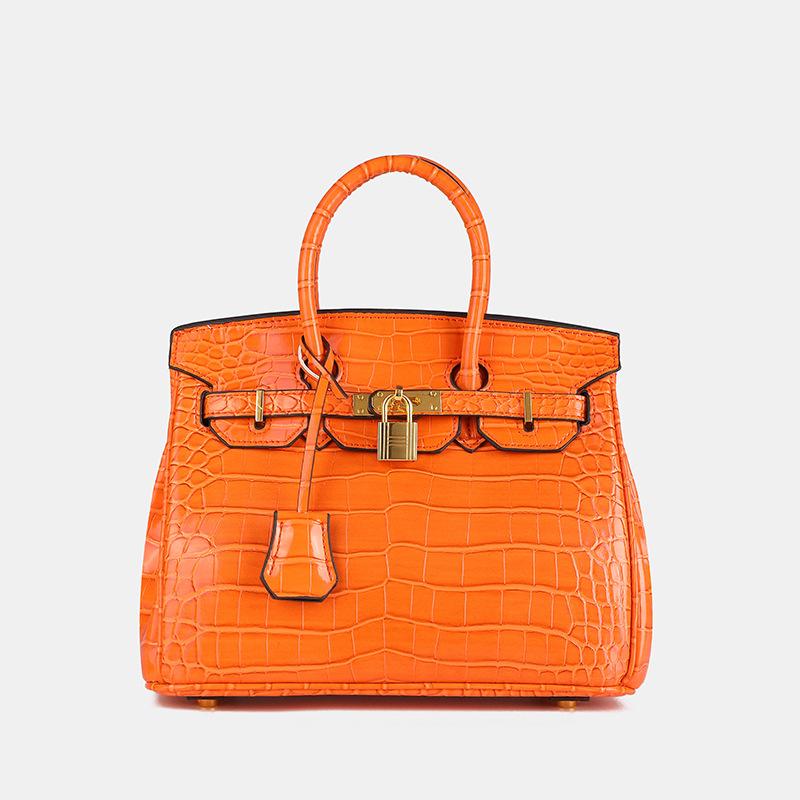 25cm Borsa Birkin Classica Moda Motivo Coccodrillo Lusso Donna Grande Capacità Tote Spalla a Tracolla Borsa Media Materiale PU Morbido Chiusura con Fibbia