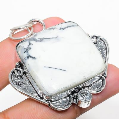 Pierre Gemme Jaspe Howlite Naturel Argent Sterling 925 Pendentif Cadeau 2.17" m5z08