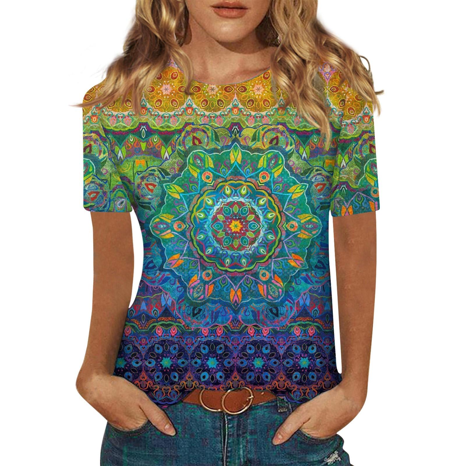 

Short Sleeve Shirts For Women Cute Print Graphic Tees Blouses Casual Plus Size Basic Tops Pullover XL зелений