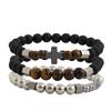 Vintage Multilayer Beaded Bracelet for Men Fashion Hip Hop Tiger Eye's CCB Titanium Steel Cross Beads Bracelets Accessories Men