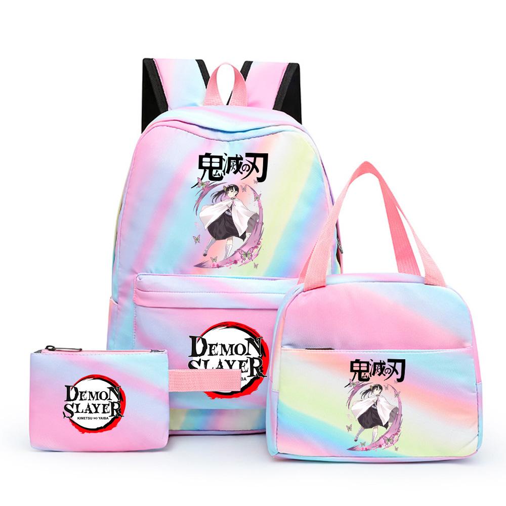 3Pcs/set Cartoon Demon Slayer Printed Backpack with Lunch Bag Pencil Case for Teenager Girl Boy Large Capacity Waterproof Bookbag Gift Mochila