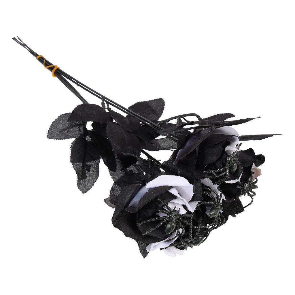 5Pcs Simulation Rose Decoration Halloween Spider Rose Artificial Flower Creepy Halloween Party Prop Flower with Spider