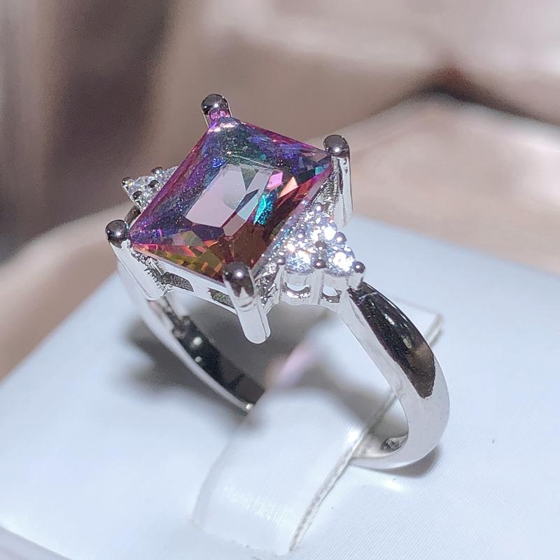 New Dazzling Square Zircon Ring Women 925 Stamp Flash Zircon Jewelry Party Wedding Birthday Gift Wholesale