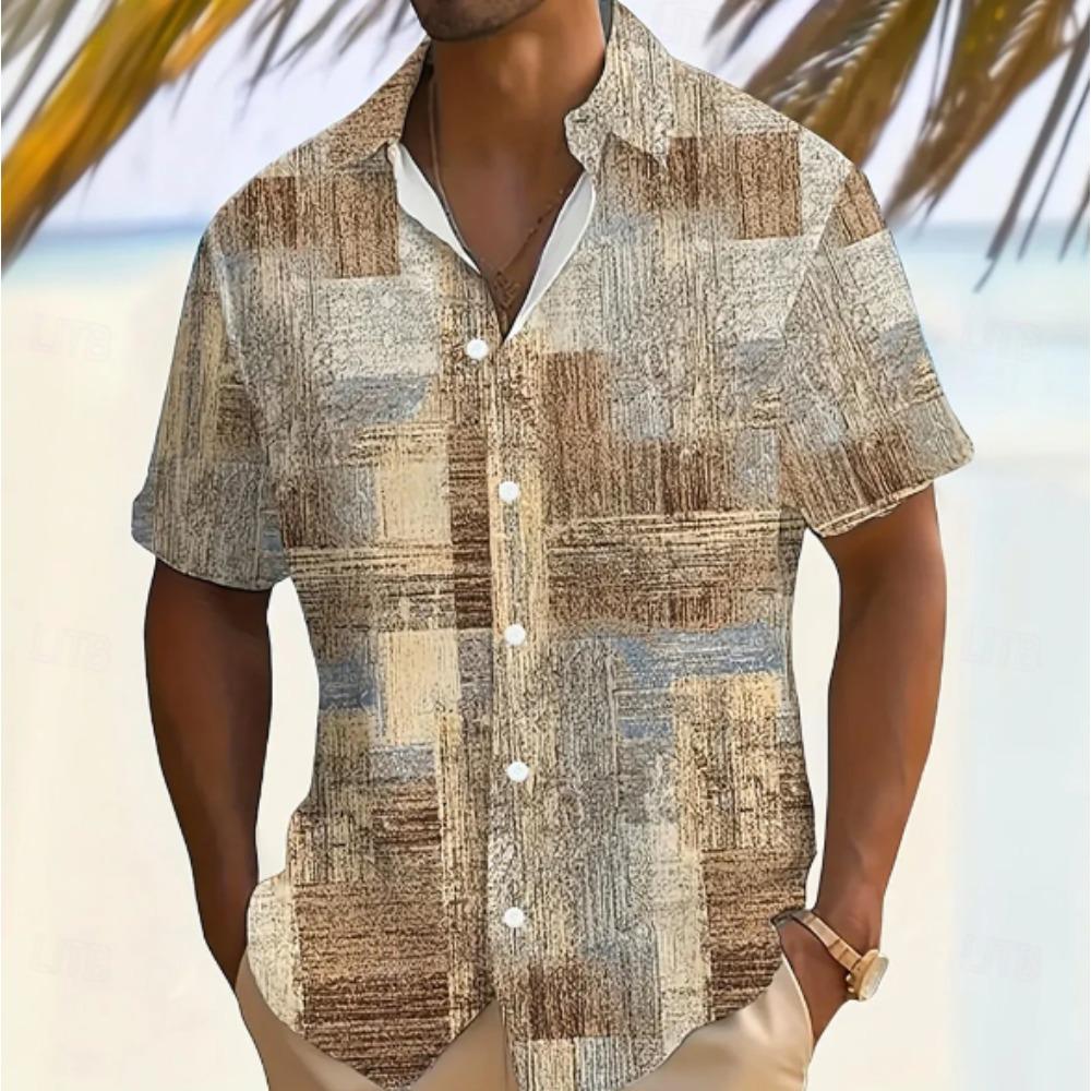 Men's Geometric Pattern 3D Print Shirt Button Up Shirt Casual Shirt Summer Shirt Short Sleeve Daily Vacation Clothing