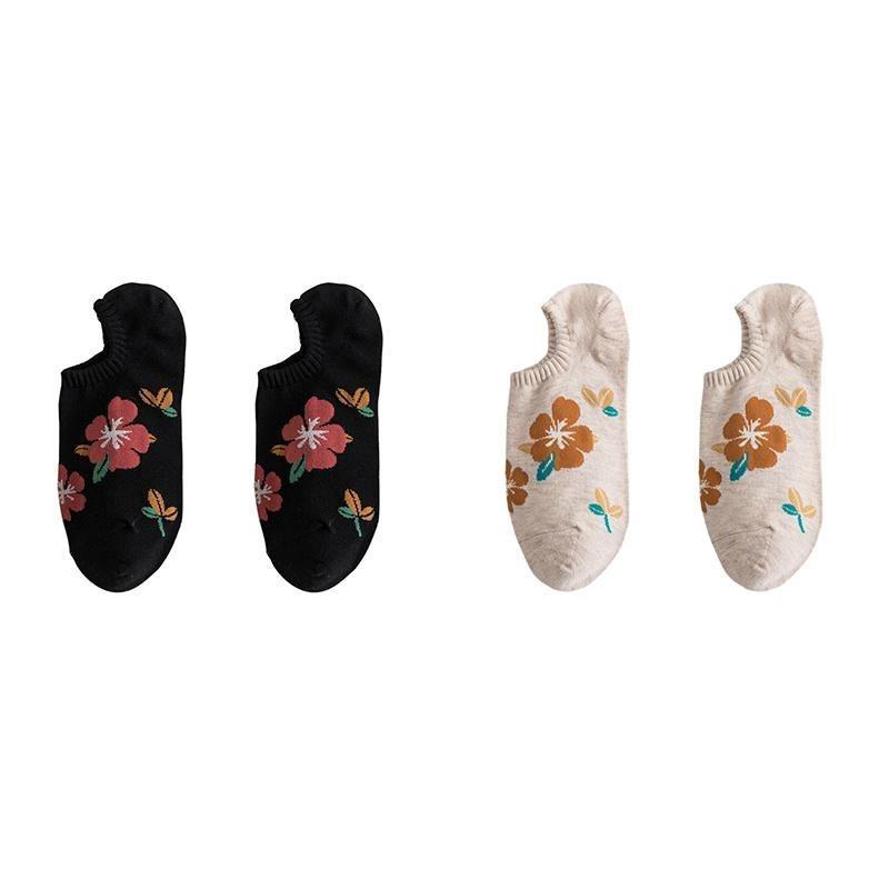 

2 пары женских носков Ins Trend Printing Shallow Mouth Naked Socks, дышащие женские носки Hipster Harajuku, женские модные невидимые носки до щиколотки One Size