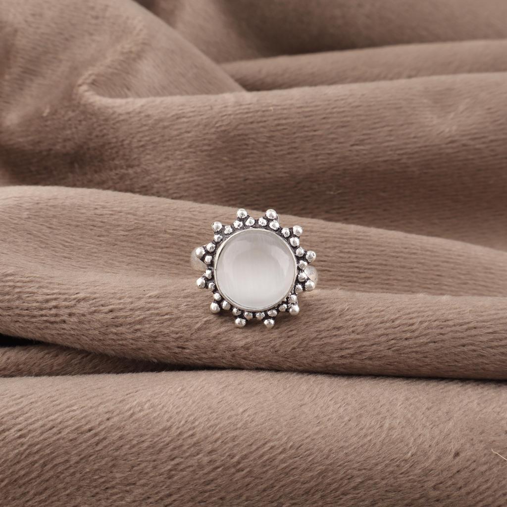 Selenit Schmuck, Handgefertigter Edelsteinring, 925 Massiv Sterling Silber Ring Antikschmuck, Für Verlobungsgeschenk