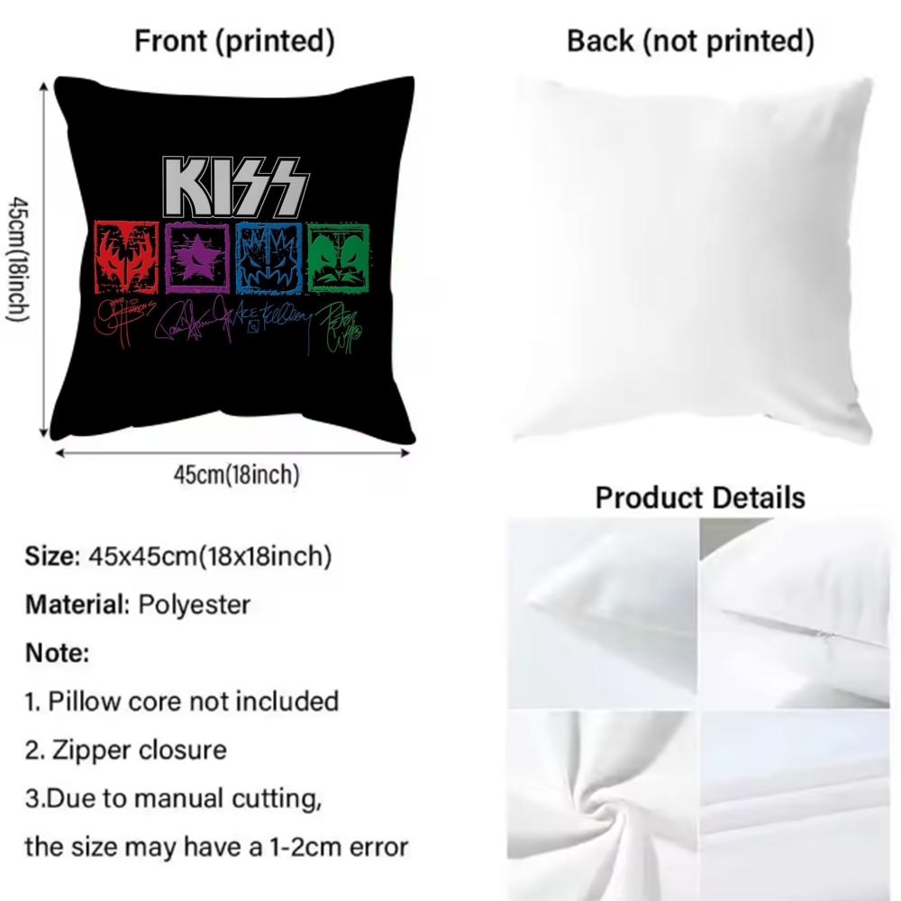Rock K-Kiss Band Music Cushion Cover Premium Comfort Reversible Pillow Cove -Two in One Design for Any Room & Car Interior