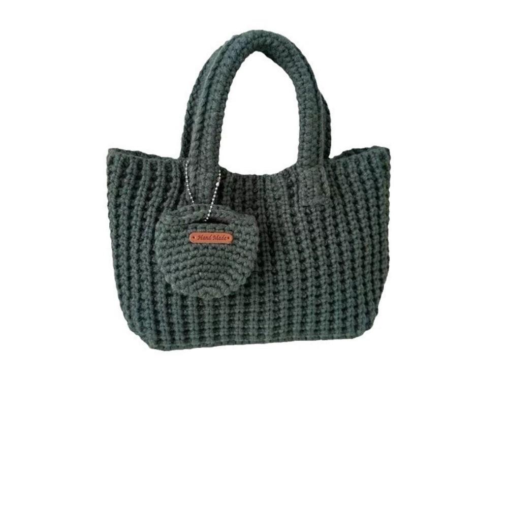 Fashion Solid Color Handwoven Bag Elegant Handmade Crochet Handbag Large Capacity Vintage Woven Bag Women Use