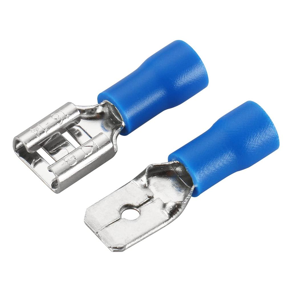 100 ks 50 párů 6,3 mm 16/14AWG samice/samec elektrický konektor pro zapojení, izolovaný krimpovací konektor, modrý