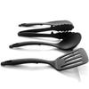 Nagao Tsubame-Sanjo Mini Kitchen Tool Set (4 Pieces) Spatula, Ladle, Tongs, and Spatula, Black, Made In Japan