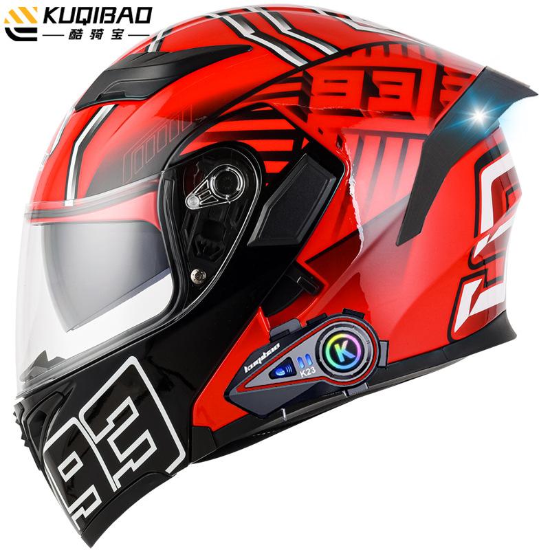 Kuqibao Dual Lens Open Face Helmet Motorcycle Bluetooth Helmet Dual Intercom Motorcycle Full Helmet Long Riding Range