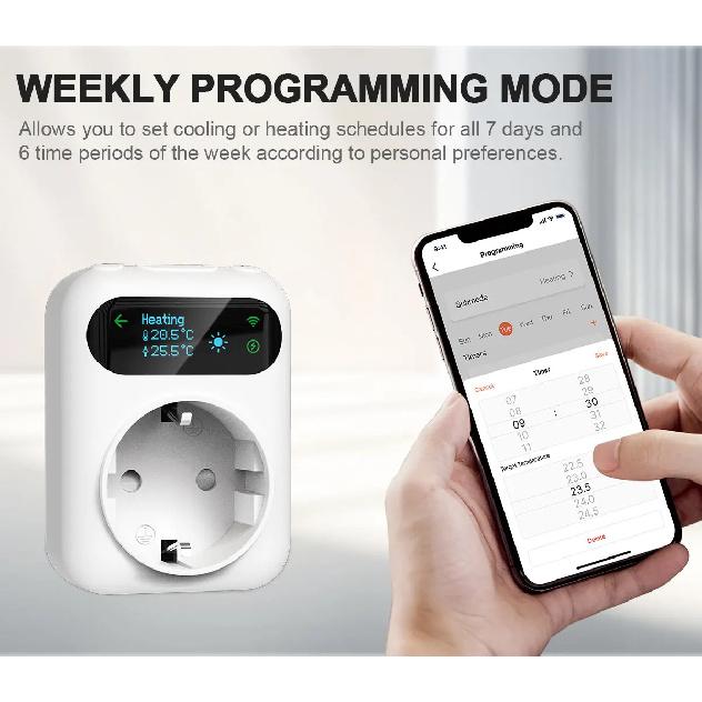 WiFi Tuya Socket Thermostat Plug 220V Digital Temperature Controller Remote Timer Switch Cooling Heating Outlet Alexa Google