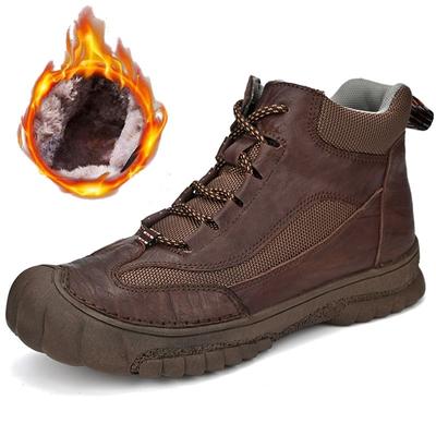 Winter Velvet High Top Shoes Men's Genuine Leather Non-slip Velvet Warm Boots Non-slip Wear-resistant Casual Shoes